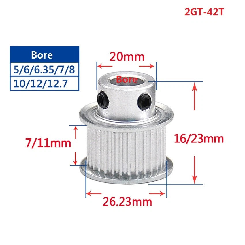 2GT 16-110Teeth Timing Belt Pulley Pitch 2mm Width 7mm For 3D Printer CNC Drive