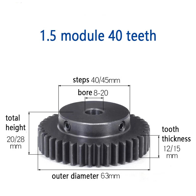 Mod 1.5 Steel Pinion Gear Spur Gears 15-80 Teeth 5-30mm Bore With Screw Hardened