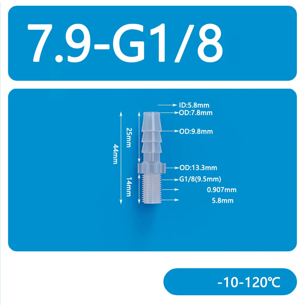 BSP Metric Male Thread Plastic Hose Connector — Straight Barbed Joiner (PP/PE, 1/8" to 3/4")