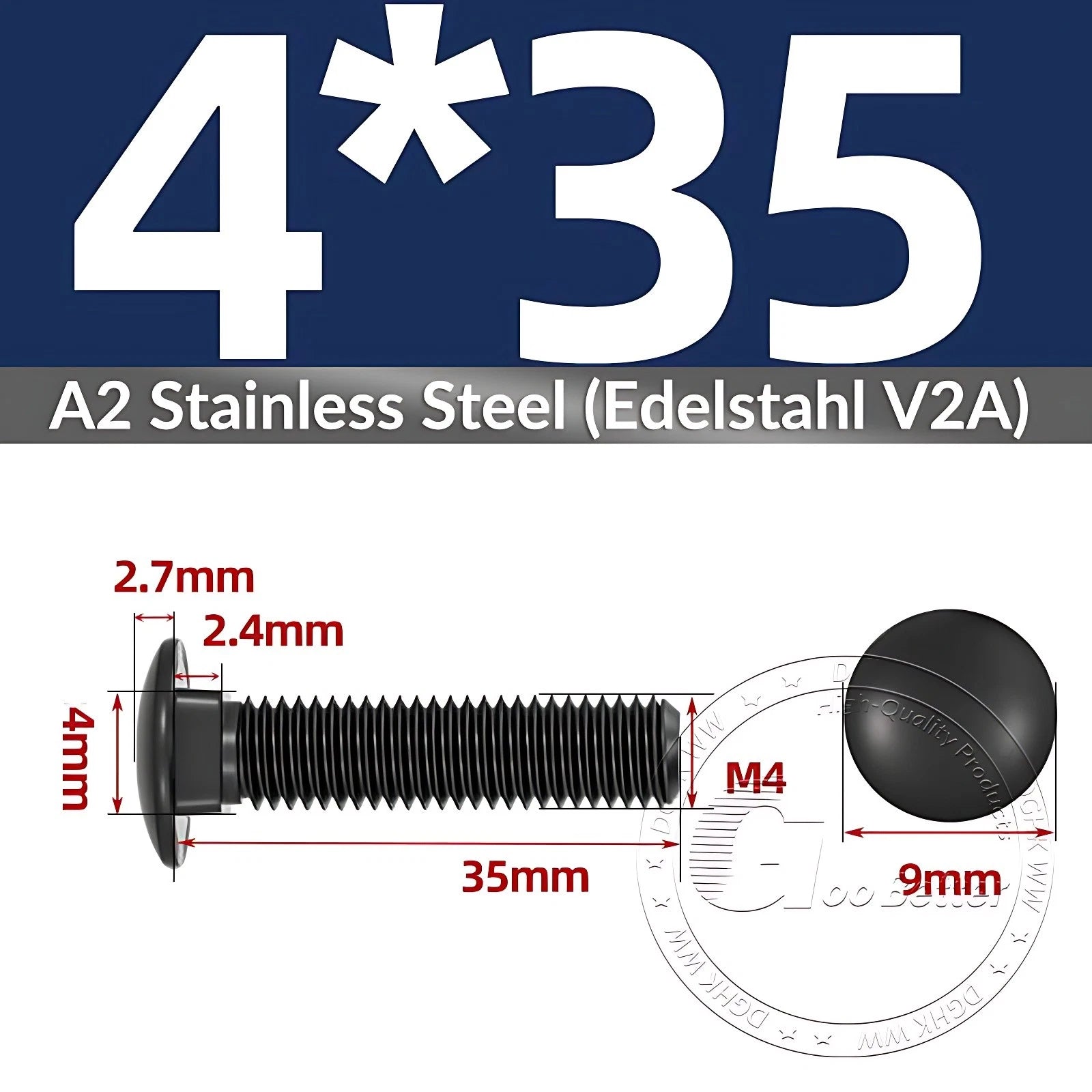 Black Stainless Steel Carriage Bolts M3–M12 | A2 Cup Square Dome Screws