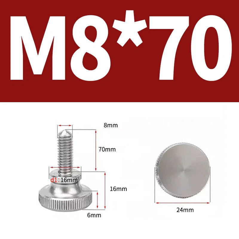 Knurled Thumb Screws Flat Round Head Grip Knob Adjustment Stainless Steel M8 M10
