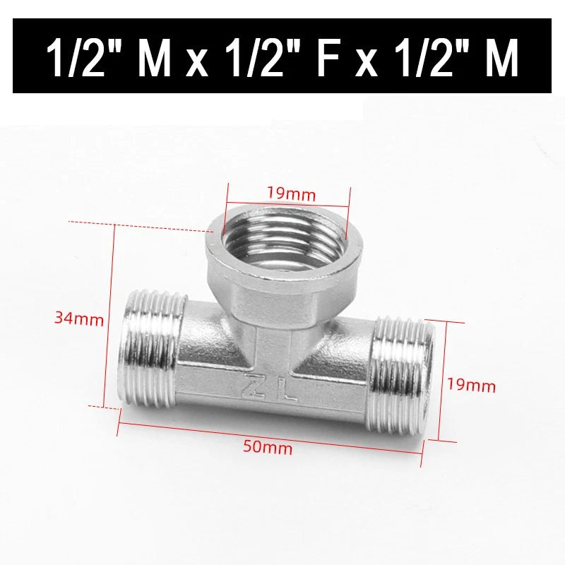 201 Stainless Steel Equal BSP Thread Tee | 1/2", 3/4", 1" Male & Female Pipe Fitting