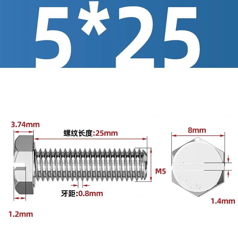 External Hex Slotted Machine Screws – A2 Stainless Steel, M4 to M16, Fully Threaded
