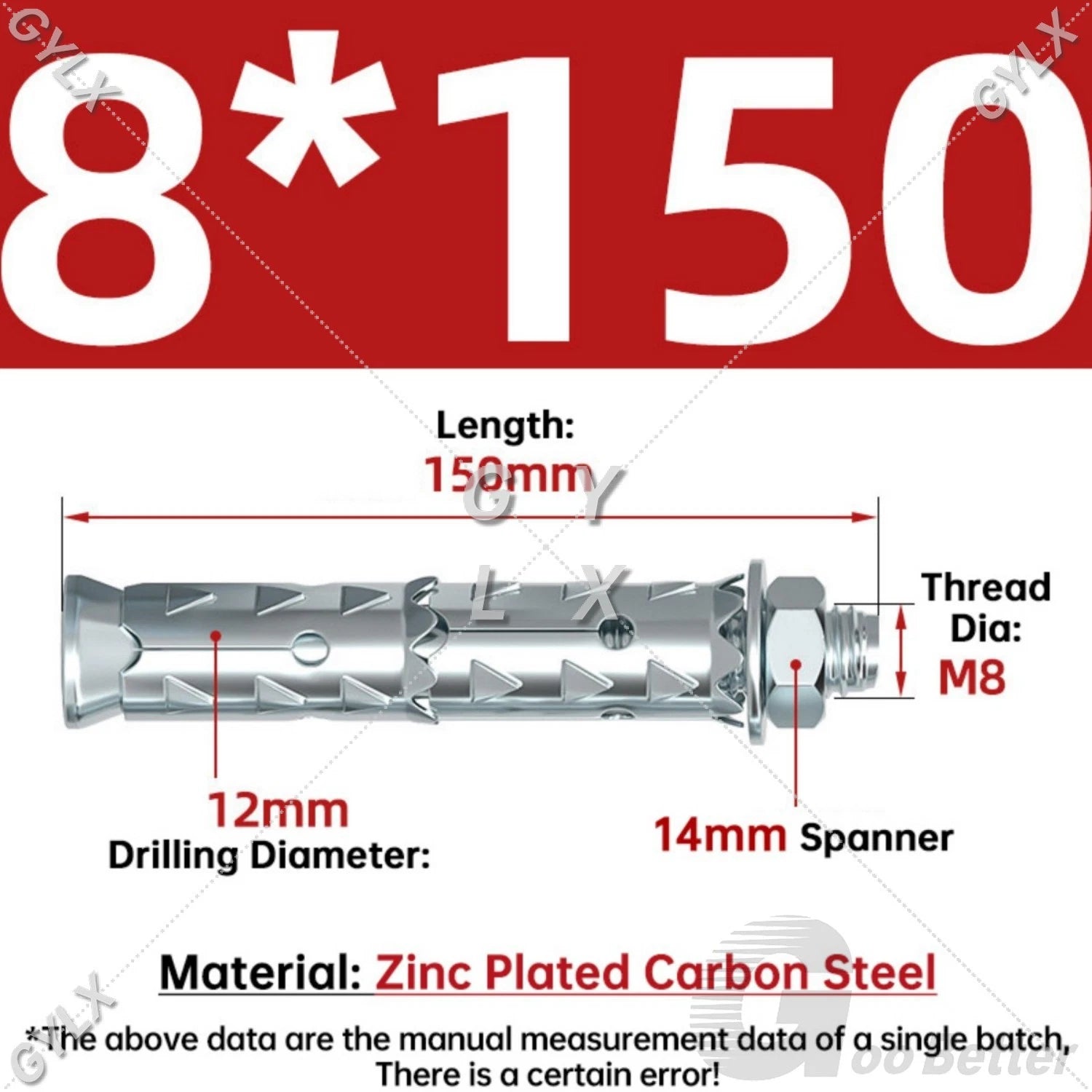Galvanized Masonry Concrete Expansion Bolts — M6 M8 M10 M12 Wall Anchor Screws