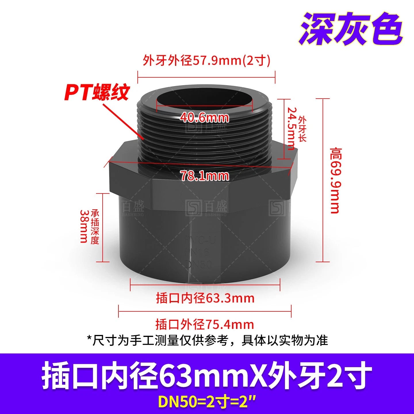 PVC Metric Plumbing Fittings Pipe Straight Threaded Male & Female Connector