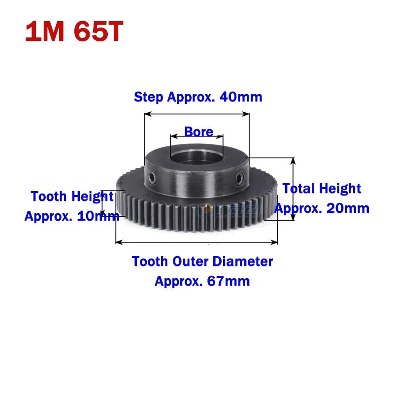 1 Module Spur Gears 45-150 Teeth 45# Steel Motor Transmission Gears Bore 6-30mm