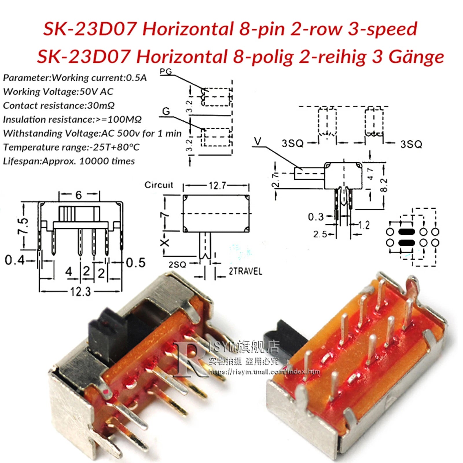 Mini Slide Switch PCB Mount — SS / SK / MSS / MSK Series, 3–8 Pin, 2mm–6mm Handle, Single & Double Row