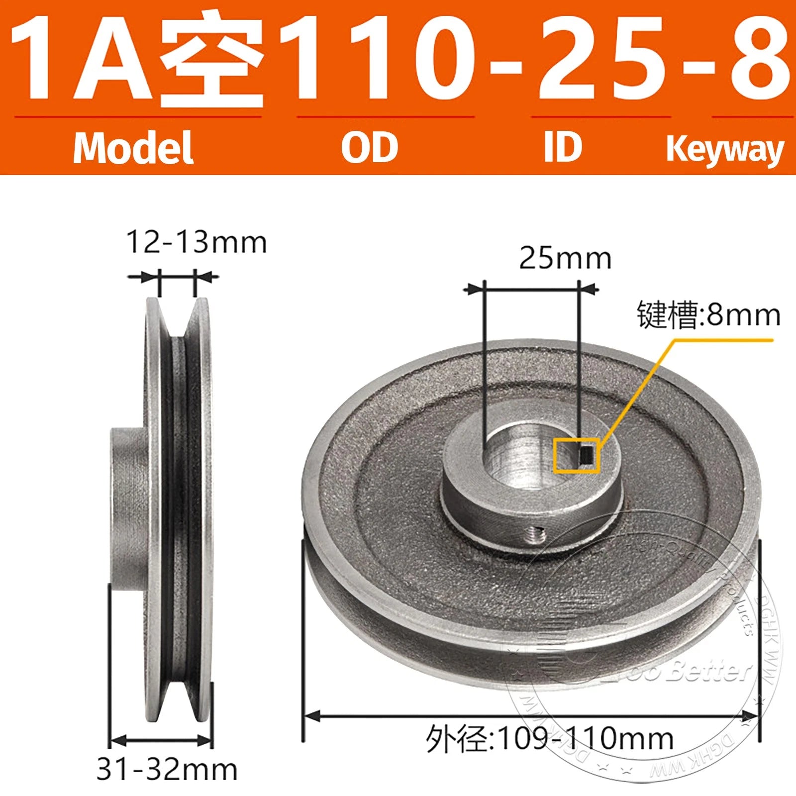 V-Belt Pulley Motor Pulleys Hollow 5-8mm Discs Dia Ø100-300mm For 1A Type Belts