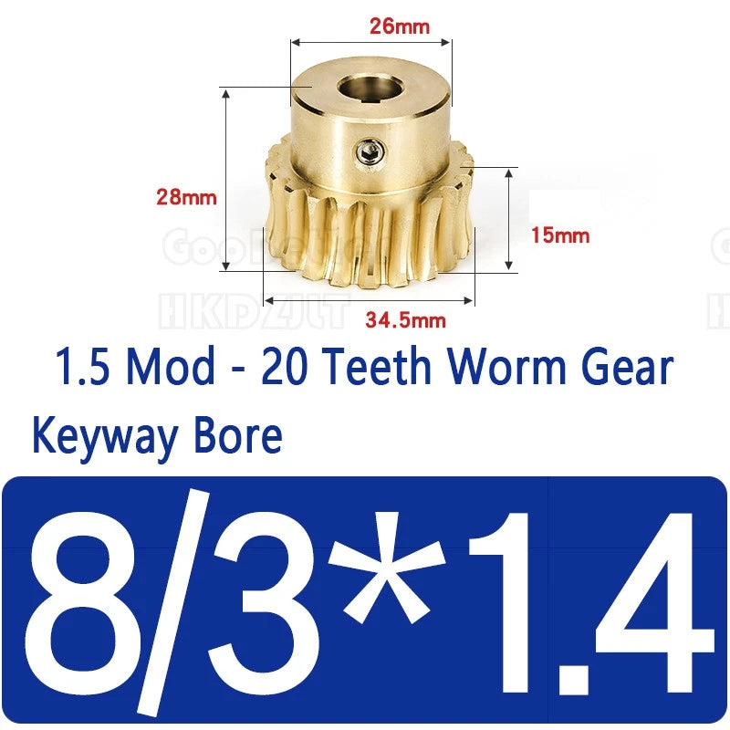 Mod 1.5 Worm Gear Wheel Brass Stainless 20 Tooth Worm Shaft 45# Steel Precision