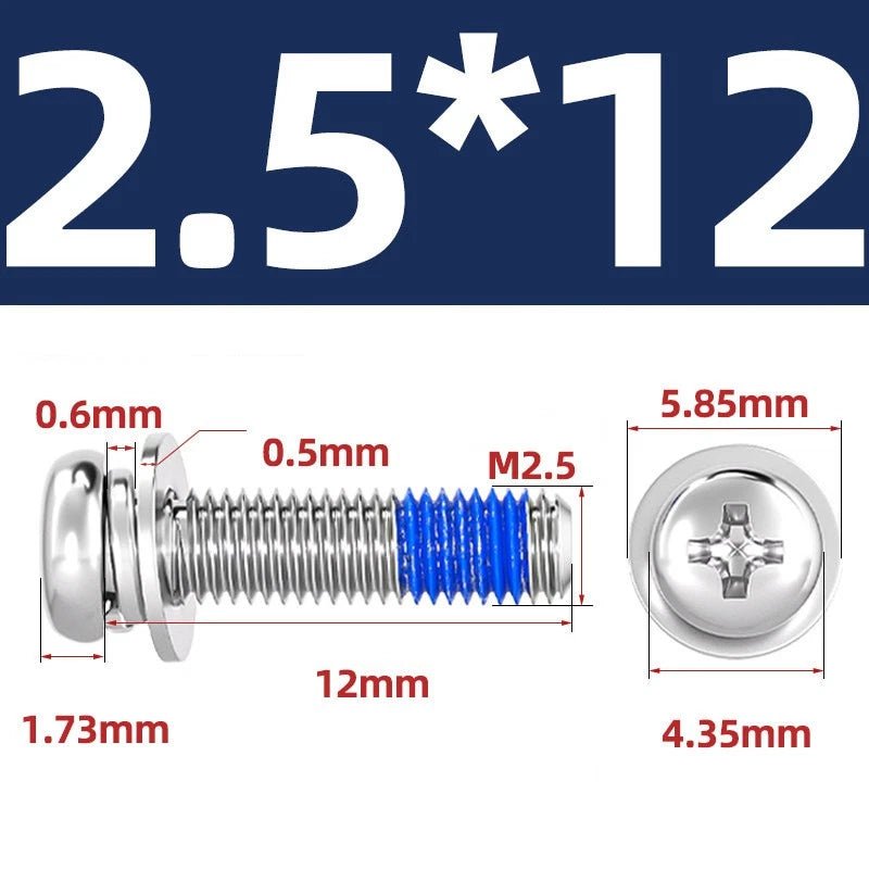 A2 Stainless Steel Phillips Pan Head Machine Screws with Flat & Spring Washers — M2 to M10 - HomeDIYer