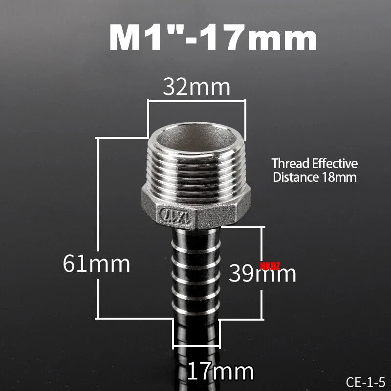 BSP Male Thread Barb Hose Tail Connector 304 Stainless Steel — 1" to 3"