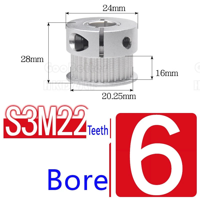 S3M Timing Pulley Belt Synchronous Wheel Gear 3D Printer Bore 5-15mm 20-28 Teeth