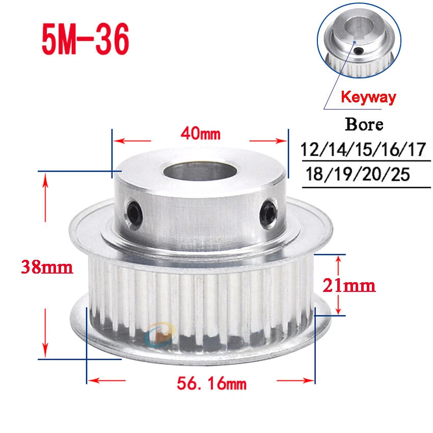 5M 15T-80T Timing Belt Pulley With Step/Keyway, Bore 8-25mm,For 20mm Width Belt