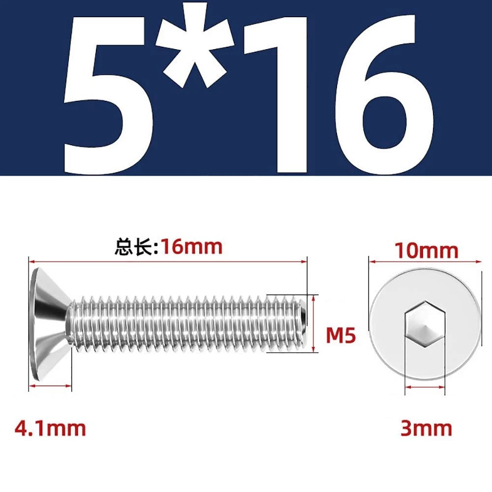 Countersunk Hex Socket Screws – A2 Stainless Steel, M2 to M16, DIN 7991, Fully Threaded