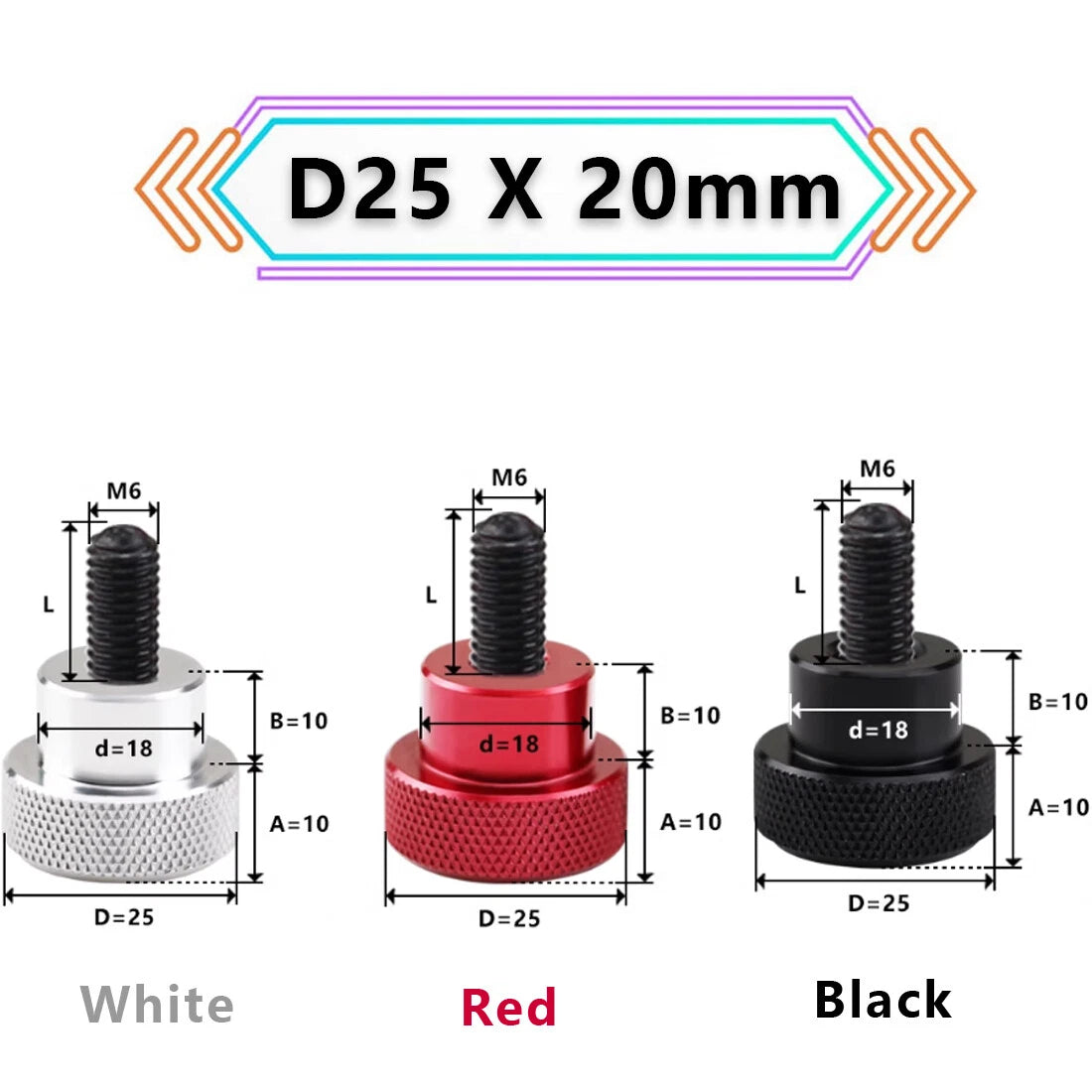 M6 Aluminum + Carbon Steel Knurled Thumb Screws Hand Grip Knob Bolts Thumbscrew