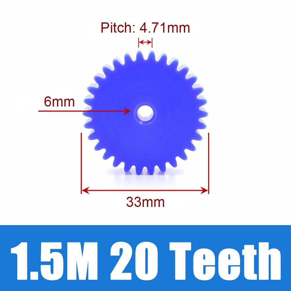 1.5 Modulus Blue Nylon Spur Gear, Flat Gears 12 to 100 Teeth, 6mm/8mm/10mm Bore