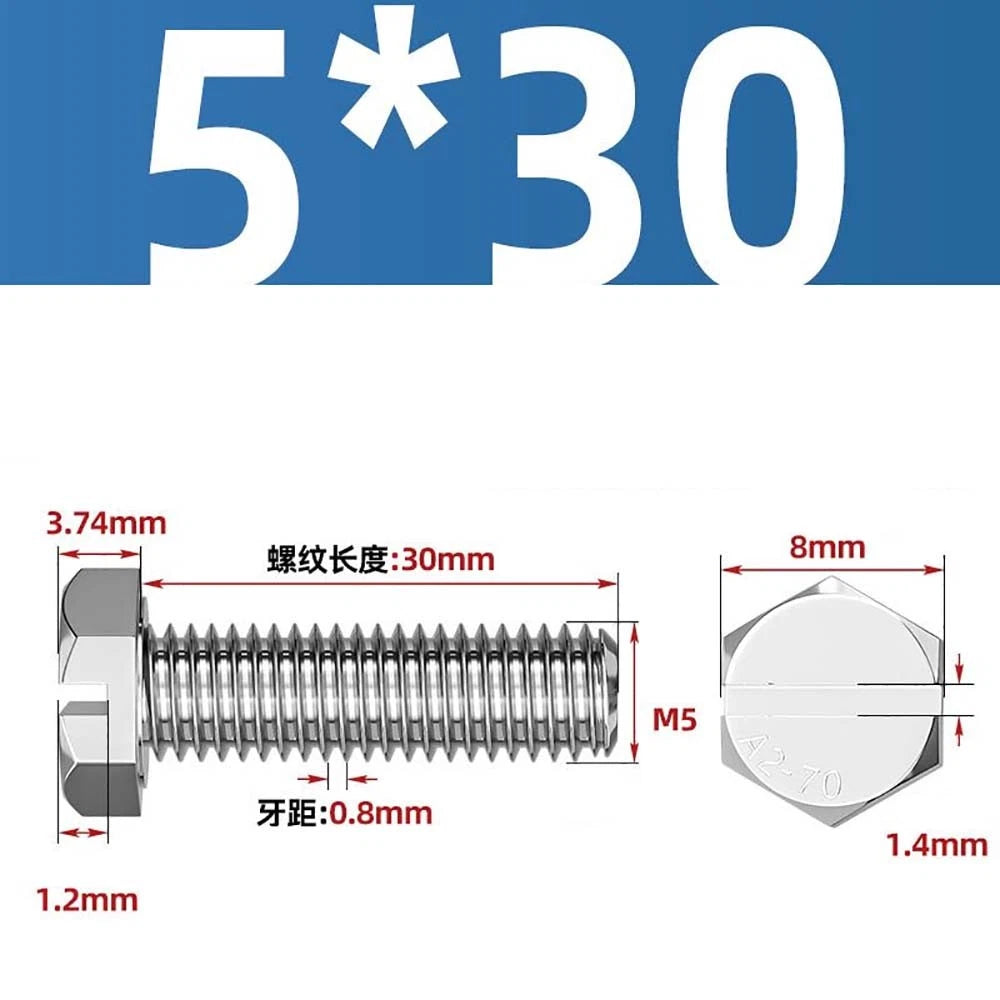 External Hex Slotted Machine Screws – A2 Stainless Steel, M4 to M16, Fully Threaded
