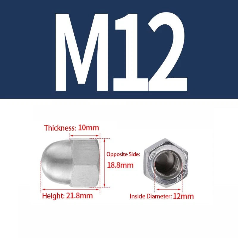 304 Stainless Steel Cap Nuts – Acorn Nuts for M3 to M12 Screws (Decorative & Protective)