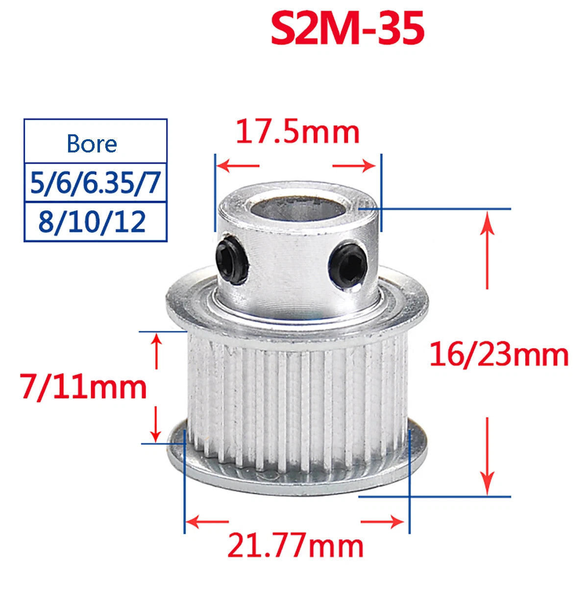 S2M Timing Belt Pulley With Step 16T-60T Bore 4-15mm For 6/10mm Wide Timing Belt