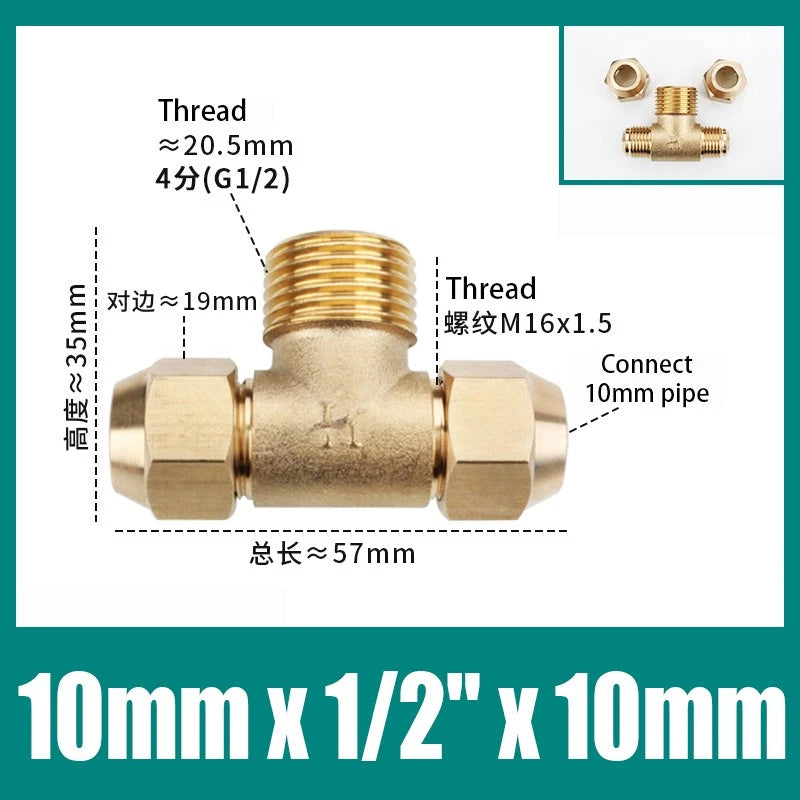 Brass Compression Tee Fitting — Male T-Piece Connector for Copper & Plastic Pipe