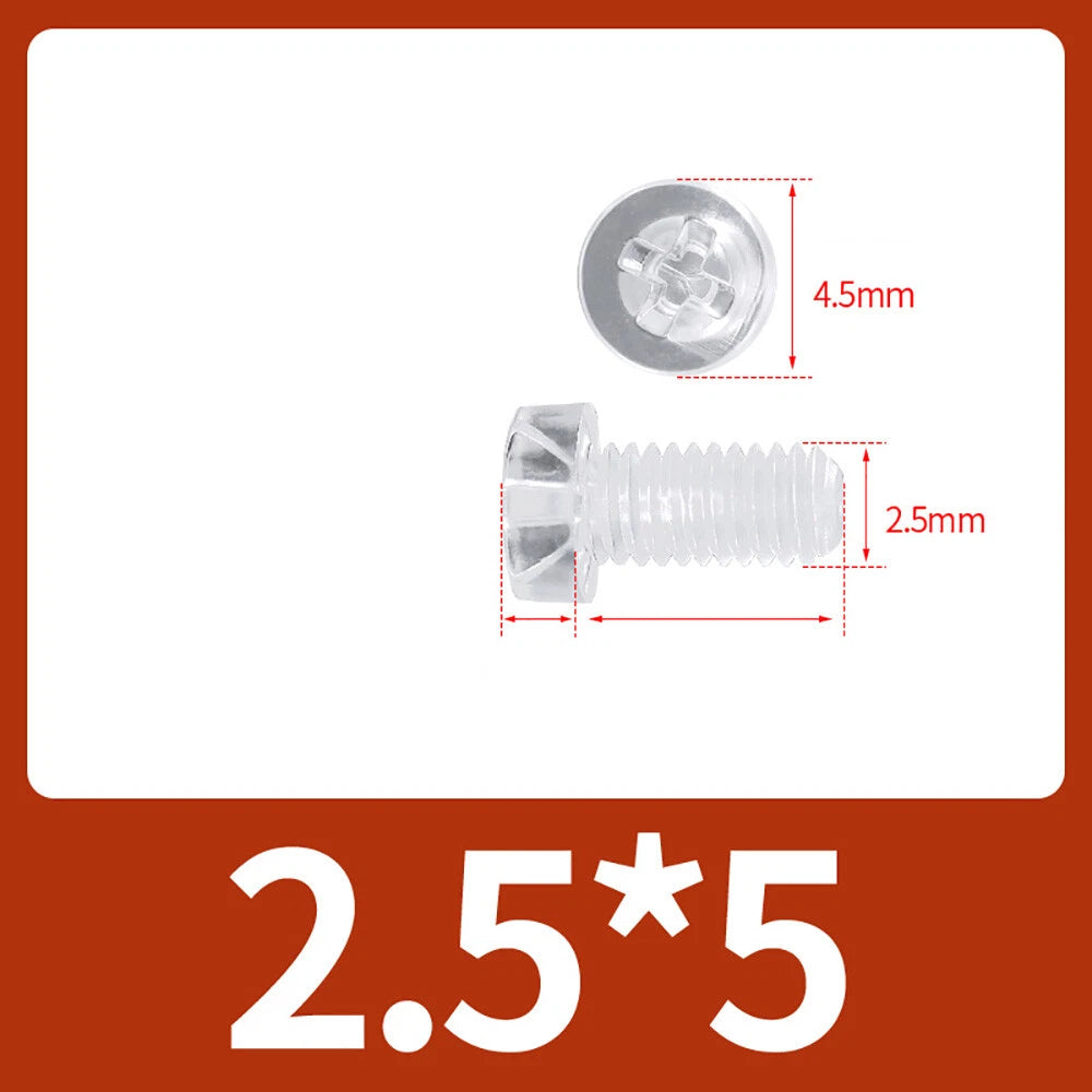 M2-M10 Clear Plastic Phillips Round/Pan Head Machine Screws Cross Screws Hex Nut