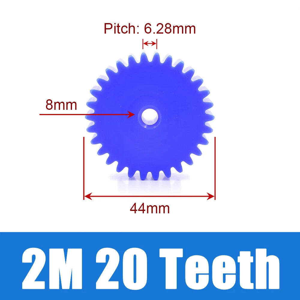 2 Modulus Blue Nylon Spur Gear, Cylinder Flat Gears 12~100 Teeth, 6/8/10mm Bore