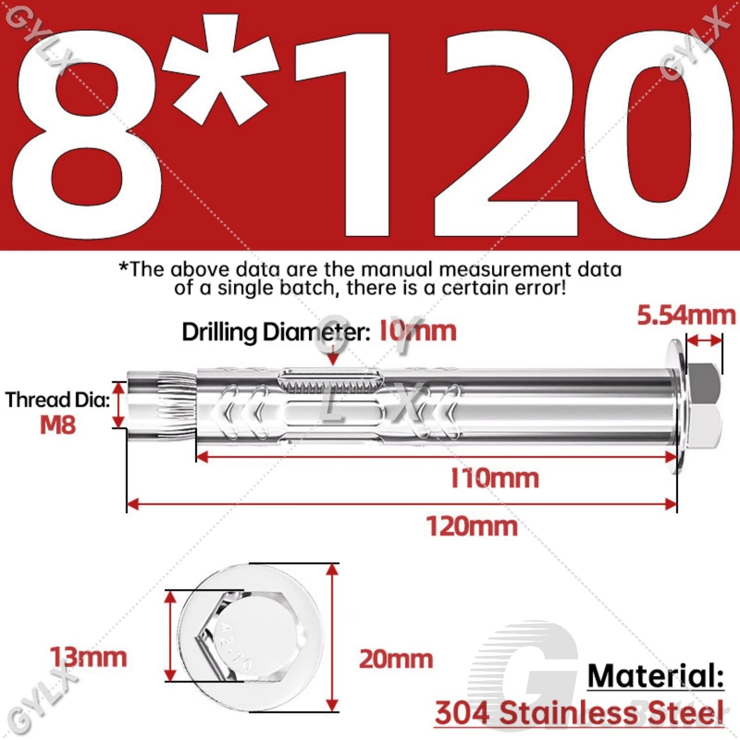 Stainless Steel Expansion Bolts for Masonry — M6 M8 M10 M12 Wall Anchor Screws