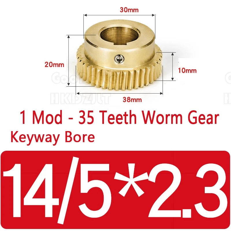 Mod 1 Worm Gear Wheel Brass 35 Tooth Worm Shaft 45# Steel Precision Bore 6-15 mm