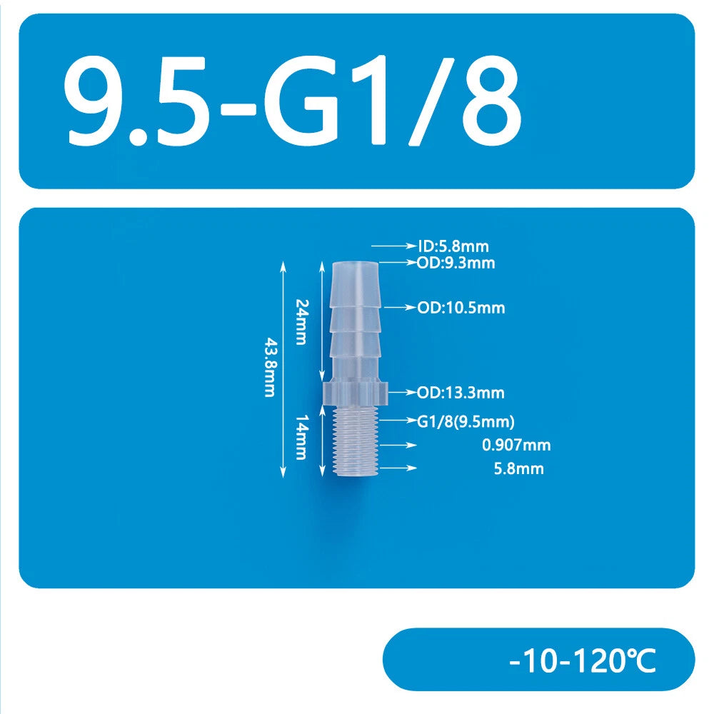 BSP Metric Male Thread Plastic Hose Connector — Straight Barbed Joiner (PP/PE, 1/8" to 3/4")