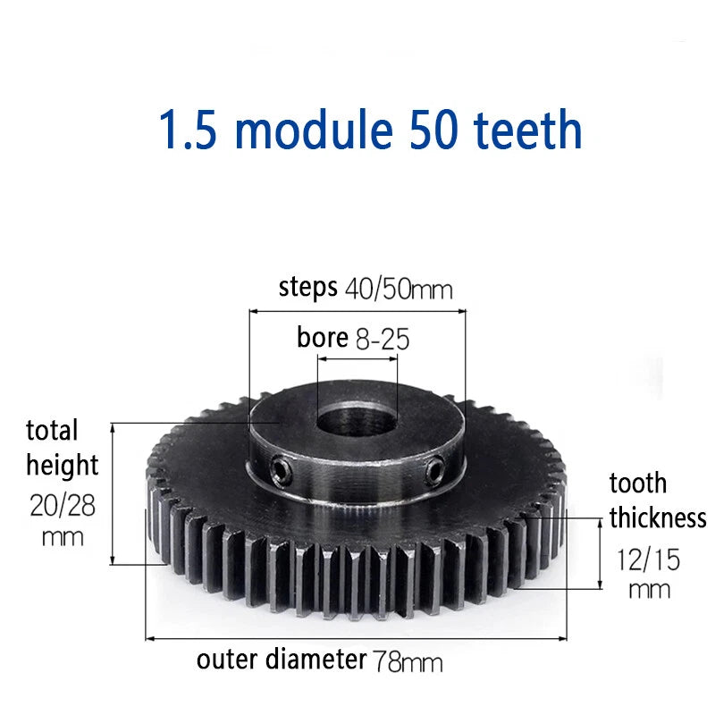 Mod 1.5 Steel Pinion Gear Spur Gears 15-80 Teeth 5-30mm Bore With Screw Hardened