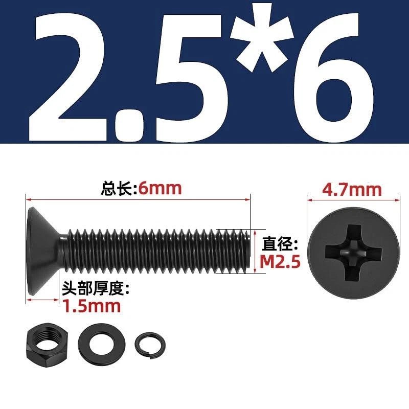 M2–M6 Phillips Countersunk Head Machine Screws with Nut and Washer | Carbon Steel Bolt Set - HomeDIYer