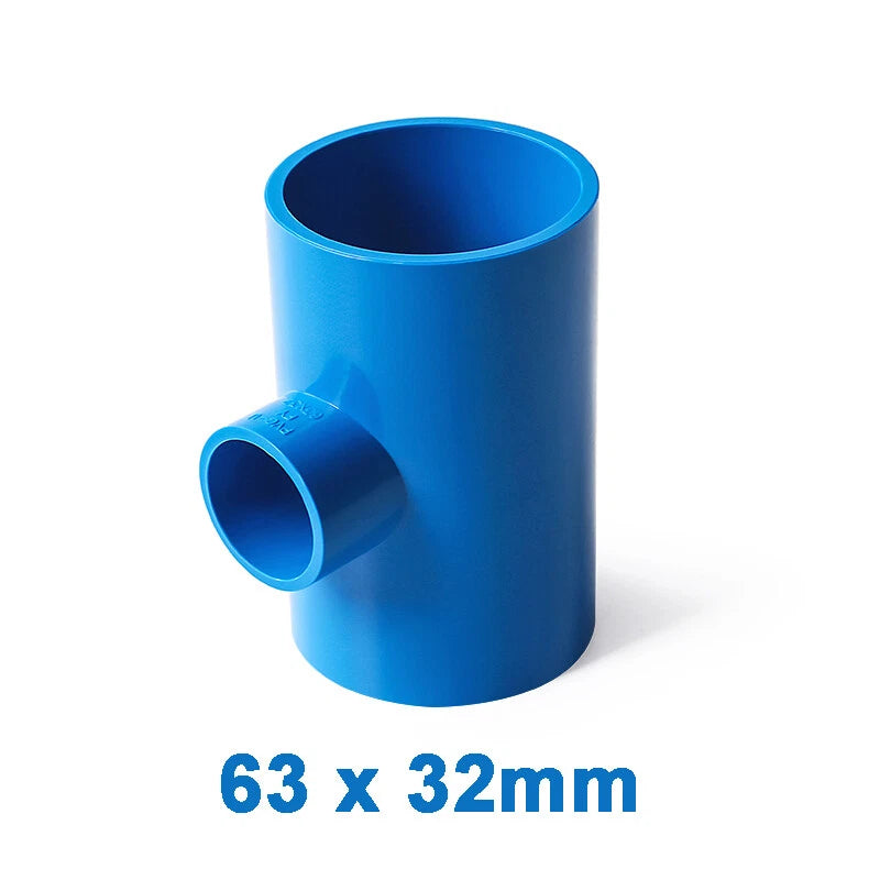 PVC Reducing Tee Pipe & Fittings Solvent Weld Pressure Adapter Connector Blue