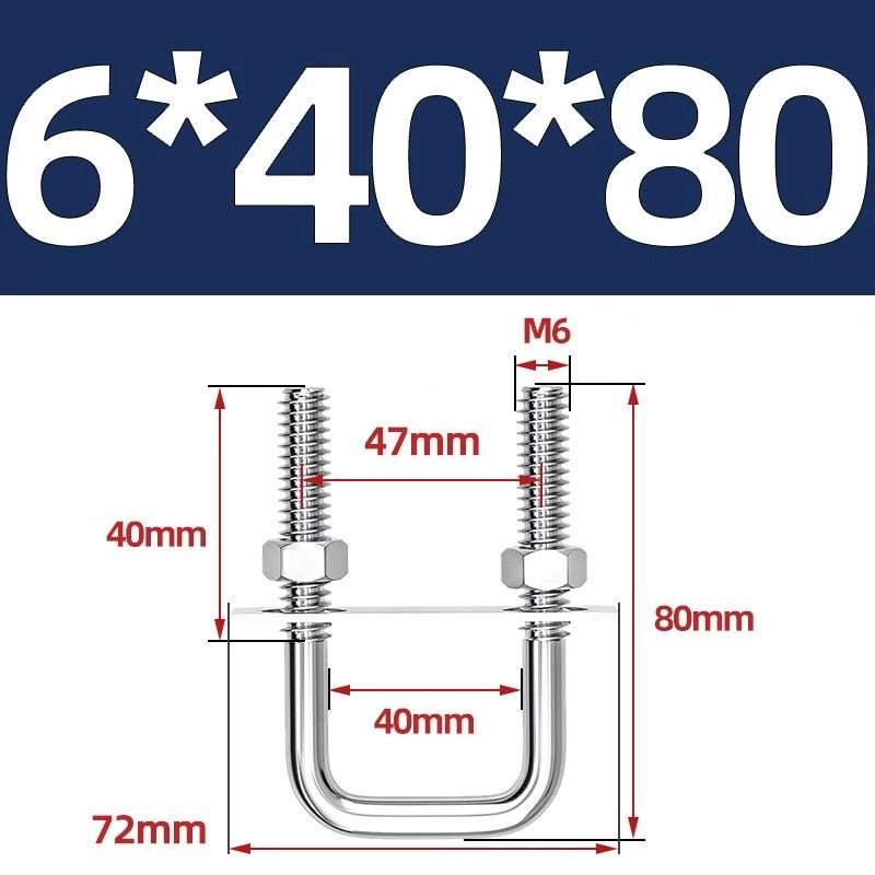 M6 U - Bolt with Plate and Nuts – Stainless Steel 304 (A2) for Trailer & Pipe Clamp - HomeDIYer
