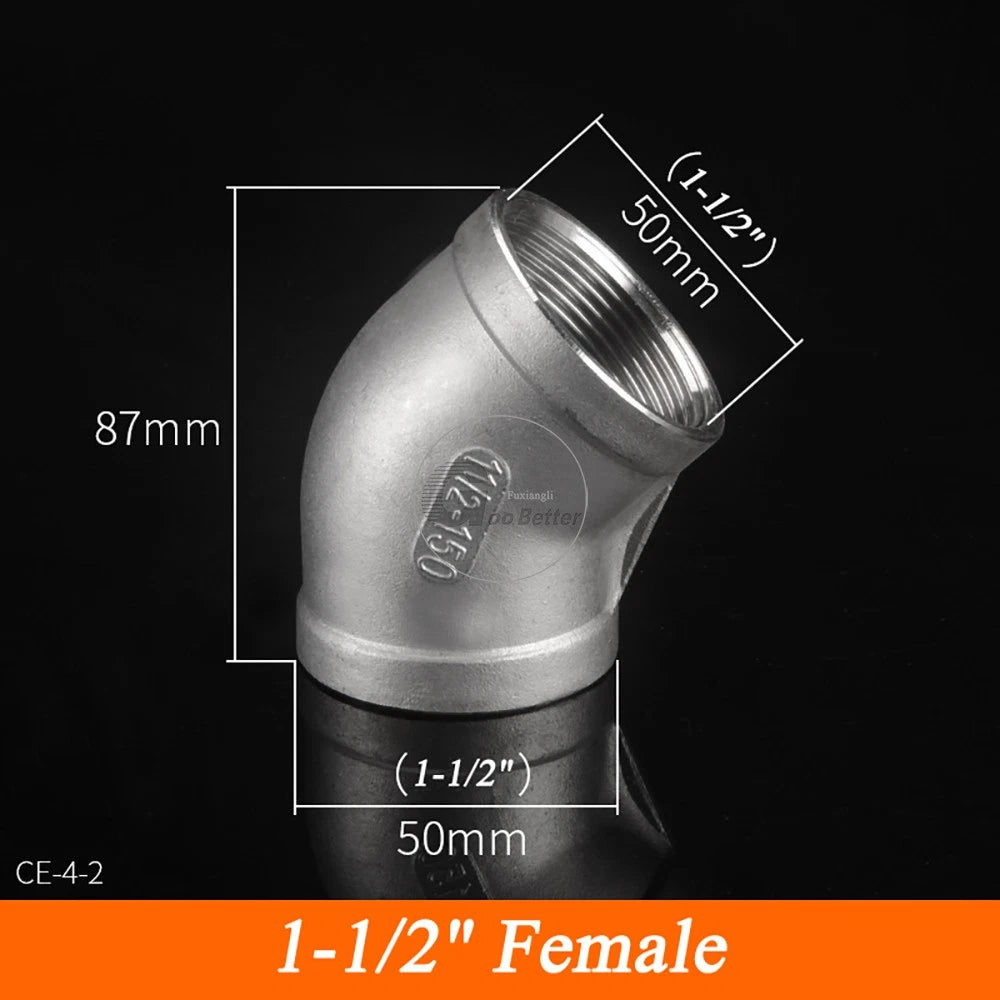 45° BSPT Threaded Elbow Pipe Fittings — A2 Stainless Steel, 1/8" to 4", Female & Female-to-Male