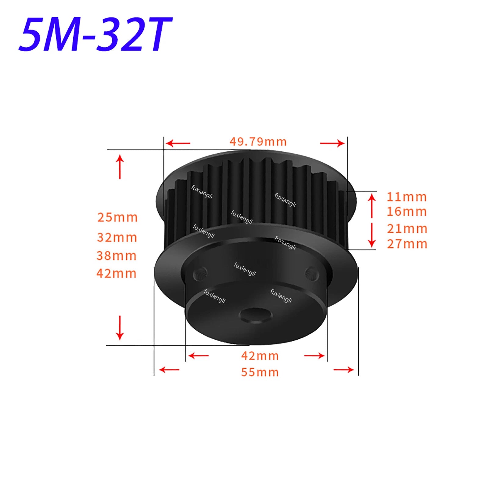 HTD-5M 15T-72T Timing Belt Pulleys Pitch 5mm Width 27mm BF With Keyway 45# Steel