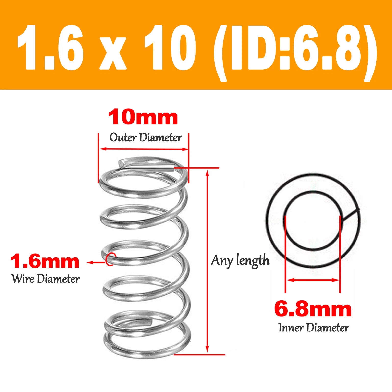 1.6mm Wire Dia Compression Spring 10-15mm Diameter &10-120mm Length Pressure Big