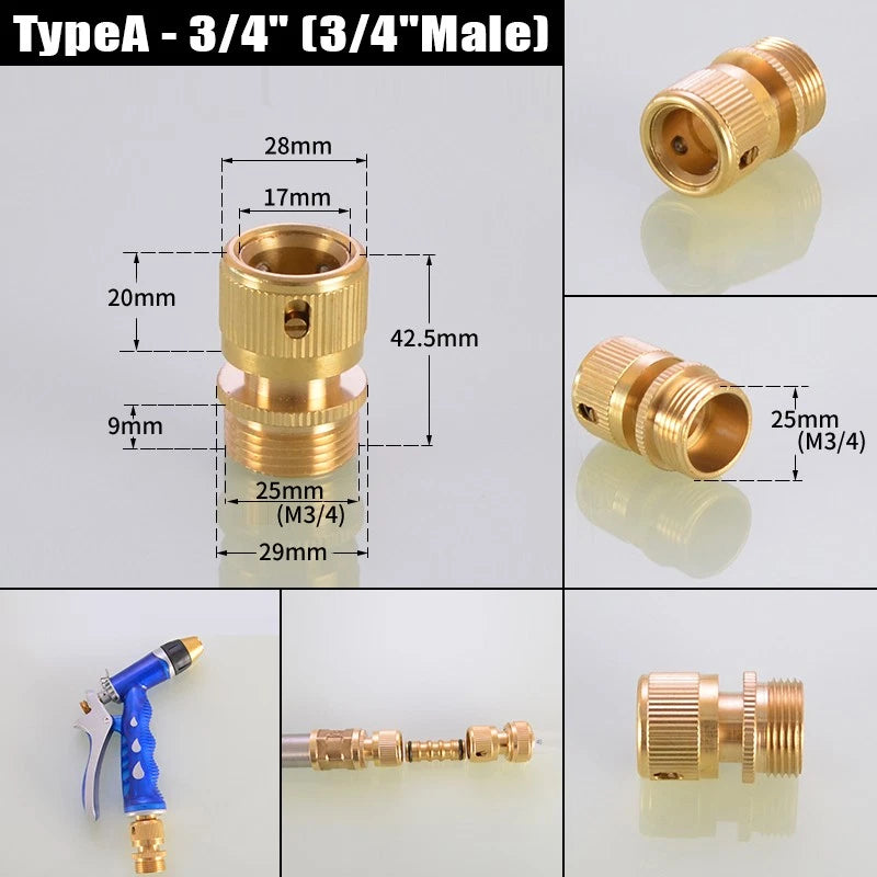 Water Stop Copper Quick Connect Hose Fitting — Male Thread Garden Tap Snap-On Connector