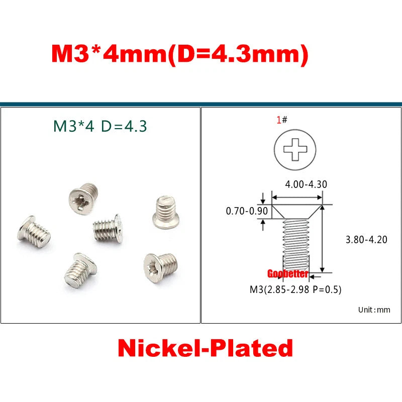 KM3 Phillips Countersunk Machine Screws – M3 x 3–18mm, Carbon or 304 Stainless, Multiple Finishes (Cross Flat Head)