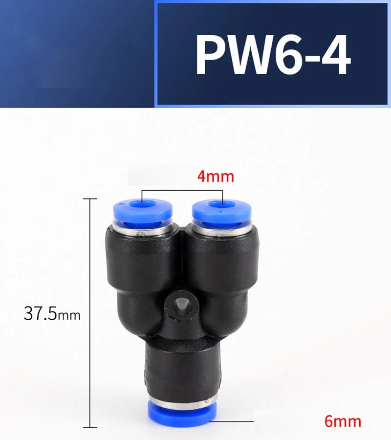 Plastic Pneumatic Hose Splitter Connector — Y-Shape PY & Equal Tee PW Fittings