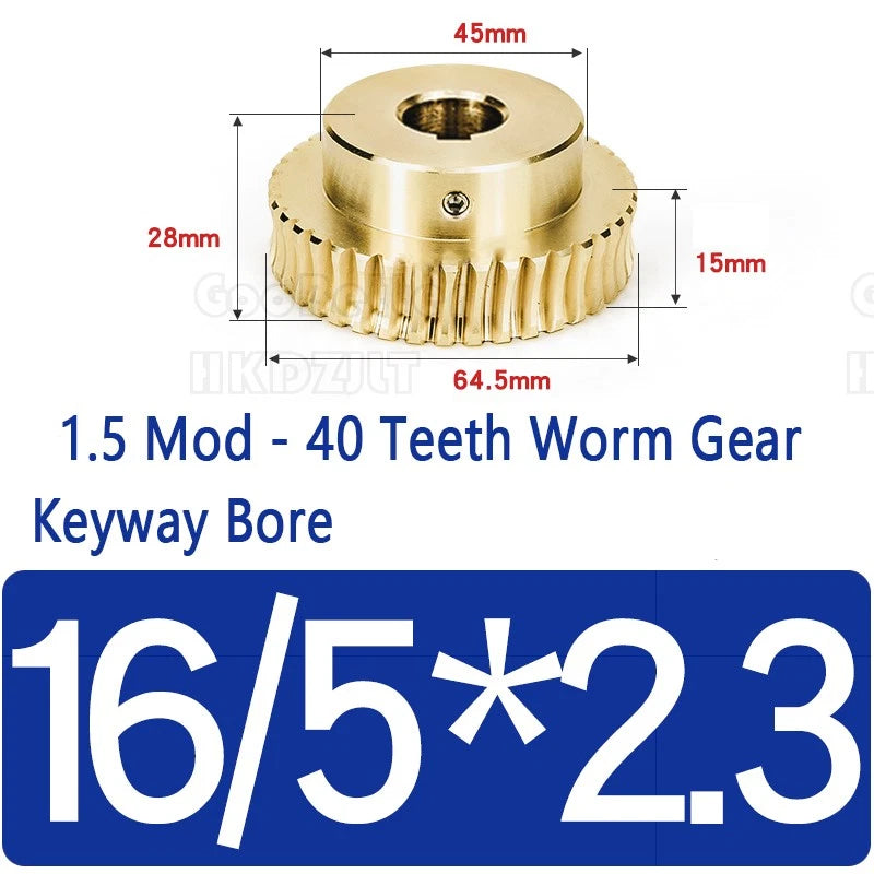Mod 1.5 Worm Gear Wheel Brass 40 Tooth Worm Shaft 45# Steel Precision Ø 8-20 mm