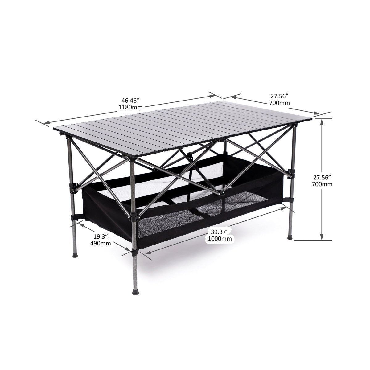 1 - piece Folding Outdoor Table with Carrying Bag,Lightweight Aluminum Roll - up Rectangular Table for indoor, Outdoor Camping, Picnics,Beach,Backyard, BBQ, Party, Patio, 46.46X27.56X27.56in ,Black - HomeDIYer