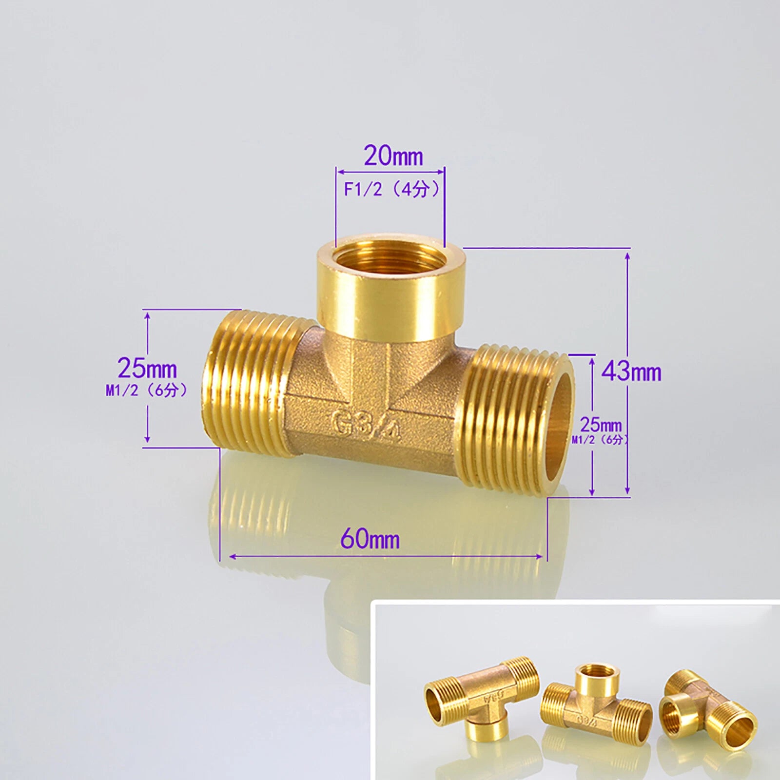 Brass T Tee Pipe Fitting — Female & Male NPT Thread, 3/4" to 2"