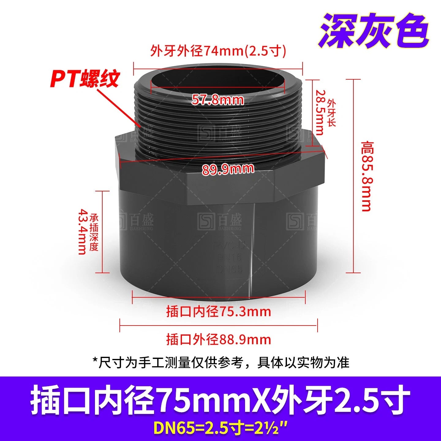 PVC Metric Plumbing Fittings Pipe Straight Threaded Male & Female Connector