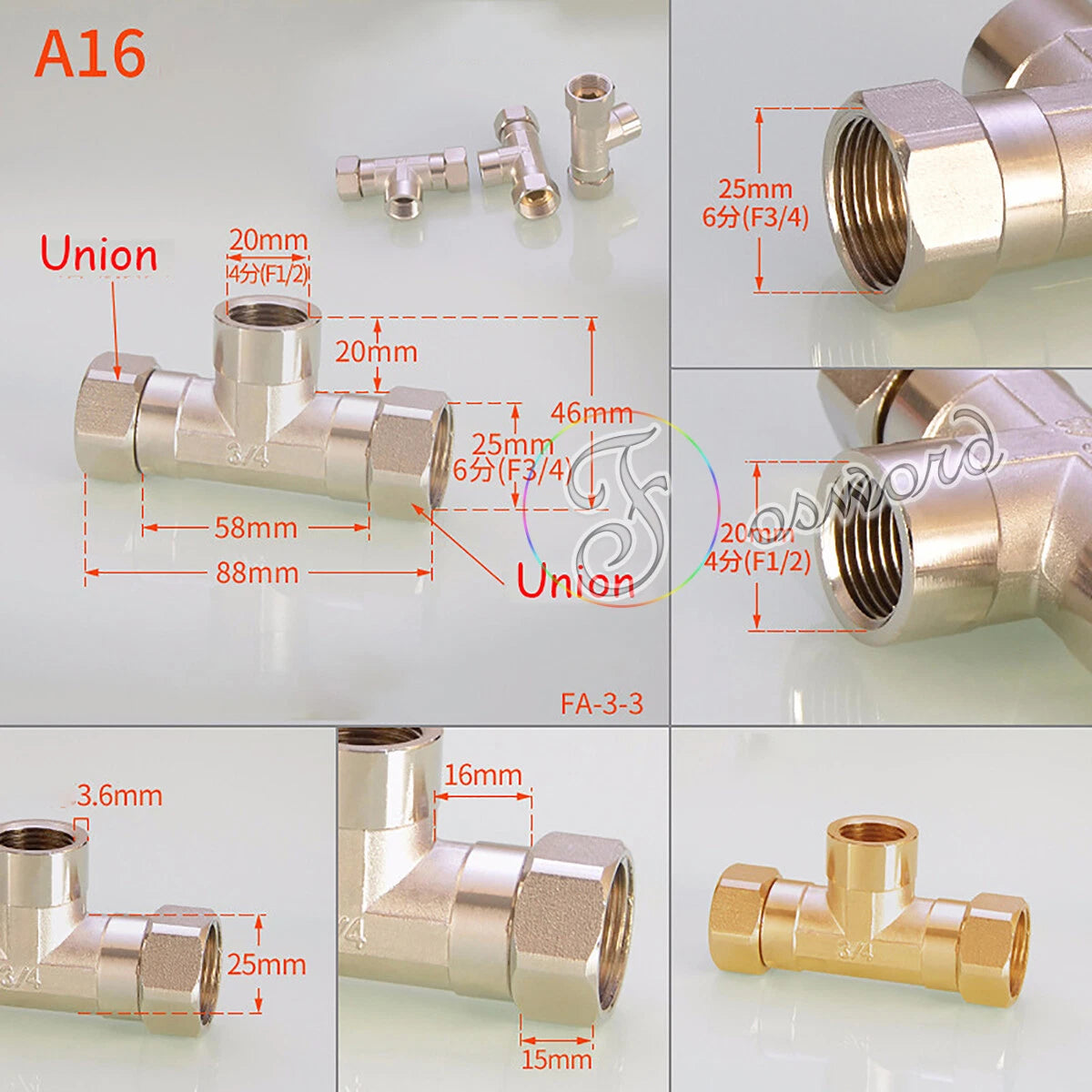 3/4" - 1/2" BSP Brass Pipe Fittings – Elbow 90°, Tee & Union Coupler, Male & Female Thread