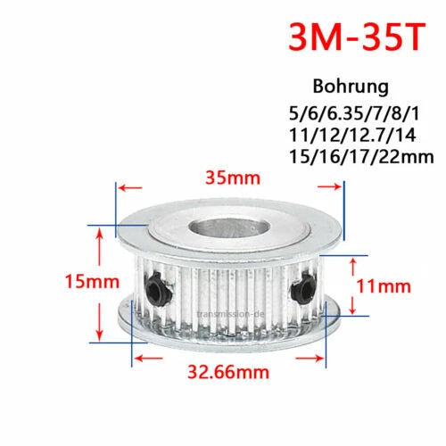 Timing Belt Pulley 3M 12T - 60T Synchronous Wheel for width 10 mm Timing Belts