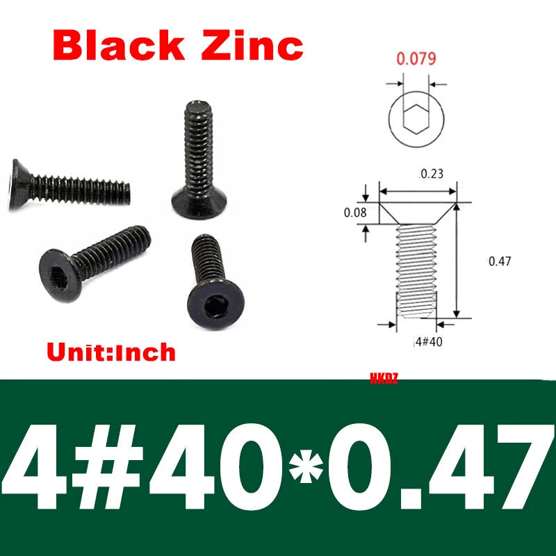4#40 Countersunk Machine Screws – Phillips or Hex Drive, Stainless or Carbon Steel (Nickel/Black Zinc)
