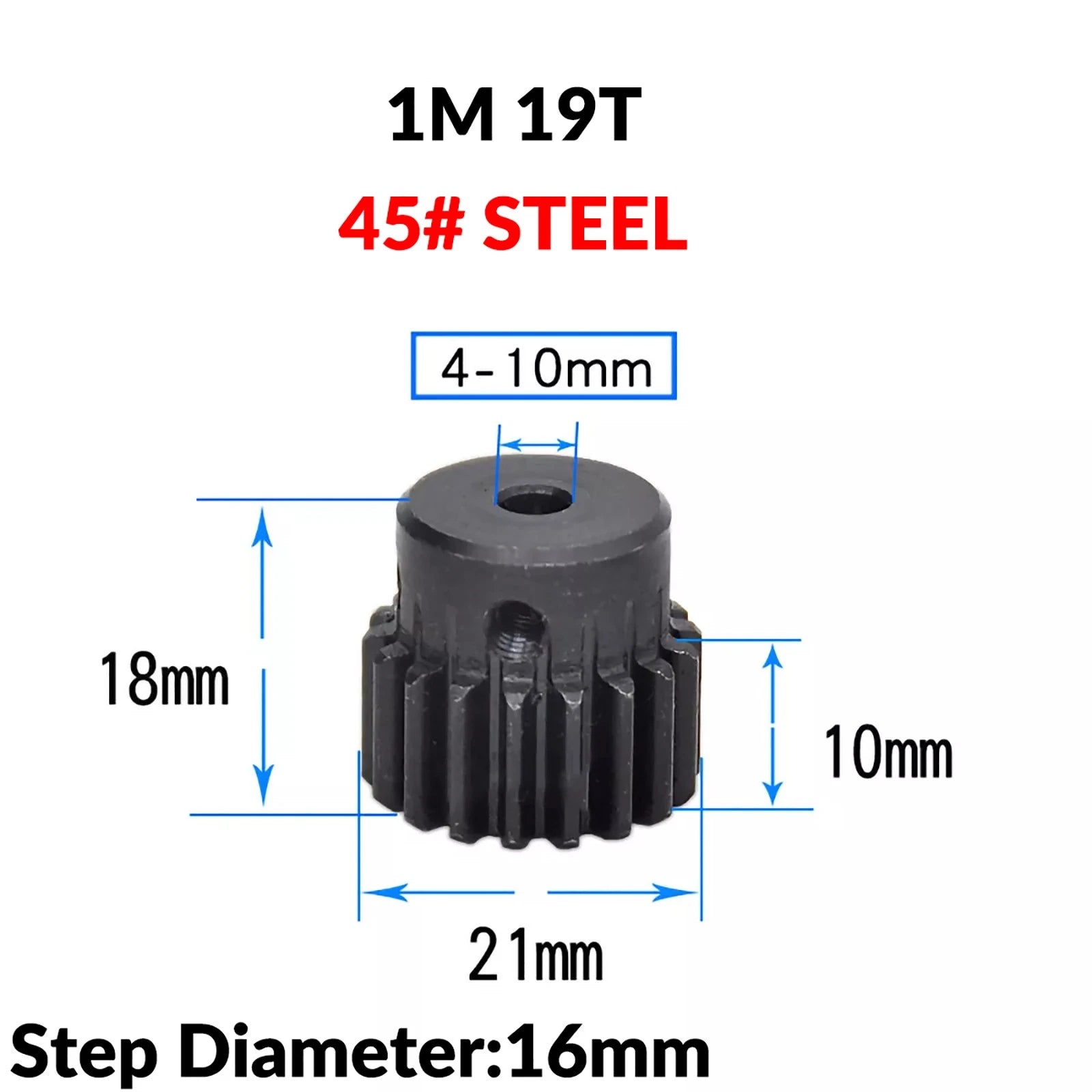 Mod 1 45# Steel Pinion Gear Spur Gears 10-60 T 14-50mm Bore With Step Motor Gear