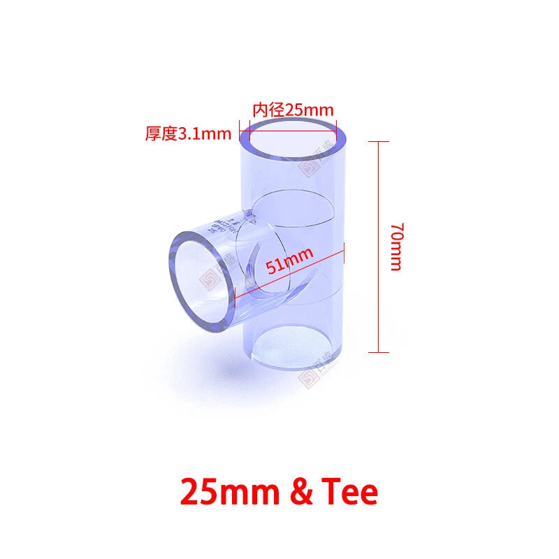 PVC Clear Water Pipe Fittings – Tee, Elbow & Straight Connectors for Fish Tank & Pond (20–50mm)