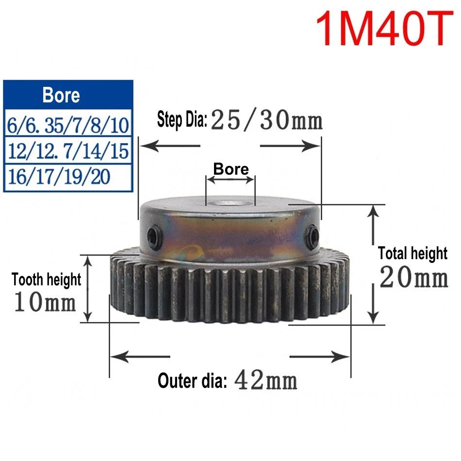 High Precision 1 Mod 10T-150T Spur Gear 45# Steel Pinion Gear With Step x 1Pcs