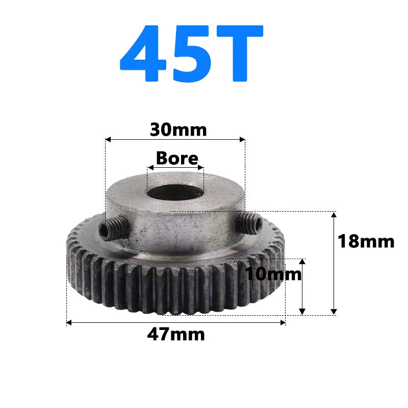 Spur Gear 1 Module Bore 6/8/10/12/15mm Teeth 31-120 Pinion 45 Steel Hard Tooth